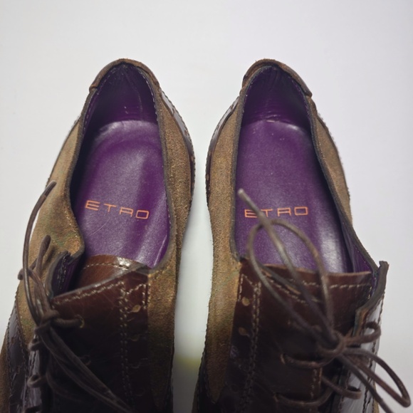 Etro Men’s Shoes Sz 42 (US 9) Wingtip Oxford Brown Leather & Suede Made in Italy - Picture 8 of 14